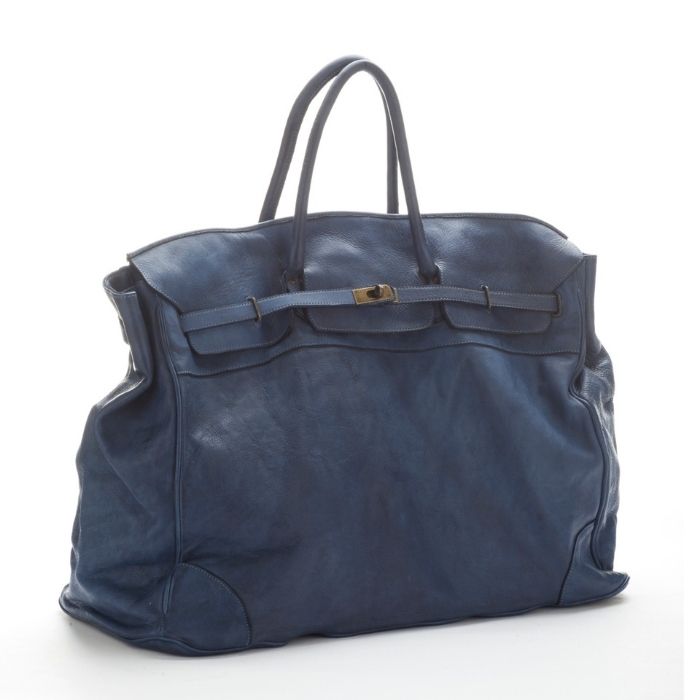 ALICE Large Leather Tote-shaped Luggage Bag | Navy