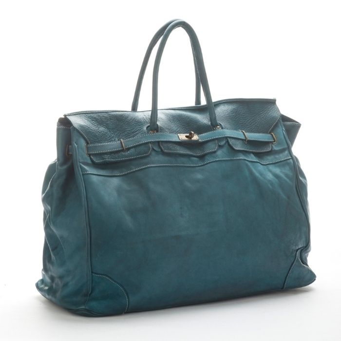ALICE Large Leather Tote-shaped Luggage Bag | Teal