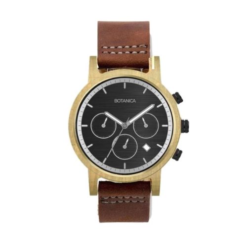 SAKURA Men’s Wood Watch With Brown Leather Strap