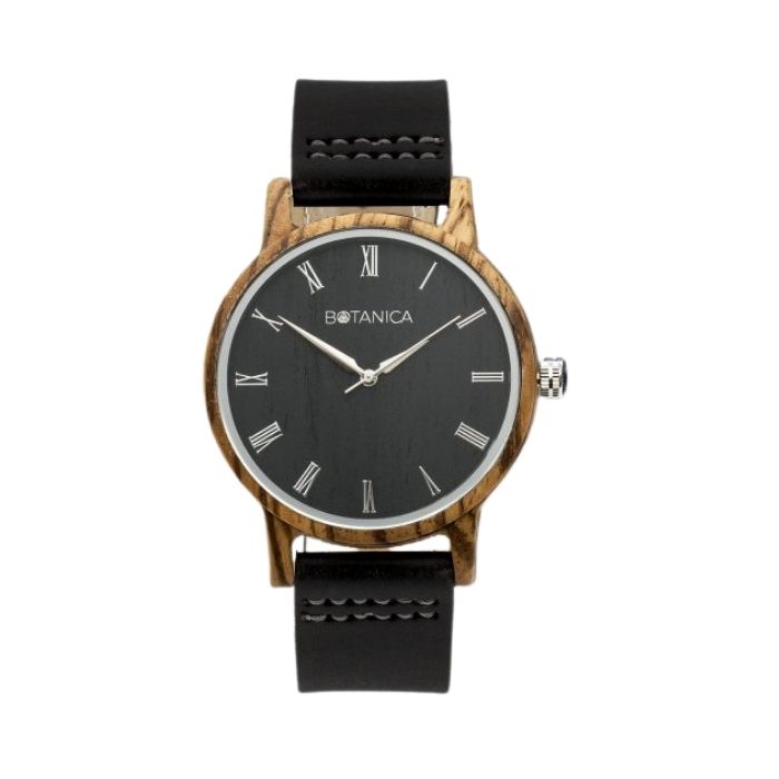 IVY Men’s Wood & Leather Watch with Black Strap