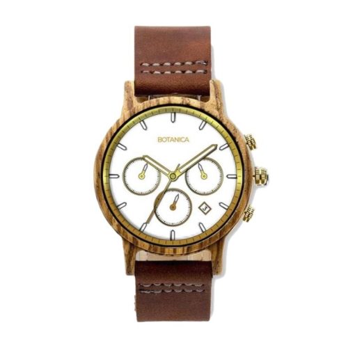 HAWTHORNE Men’s Wood Watch With Brown Leather Strap