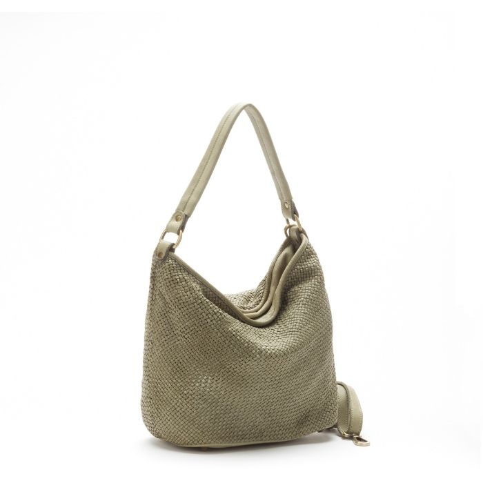 ASTRID Leather Woven Hobo Bag | Mint