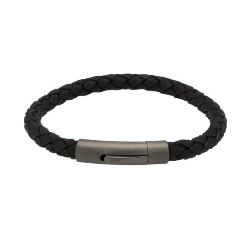 Unique & Co Men’s Leather Bracelet With Gunmetal Clasp Black