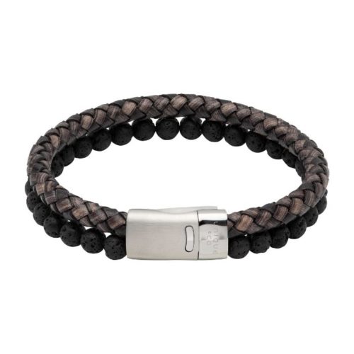 Unique & Co Men’s Double Bracelet Leather And Beads – Antique Black