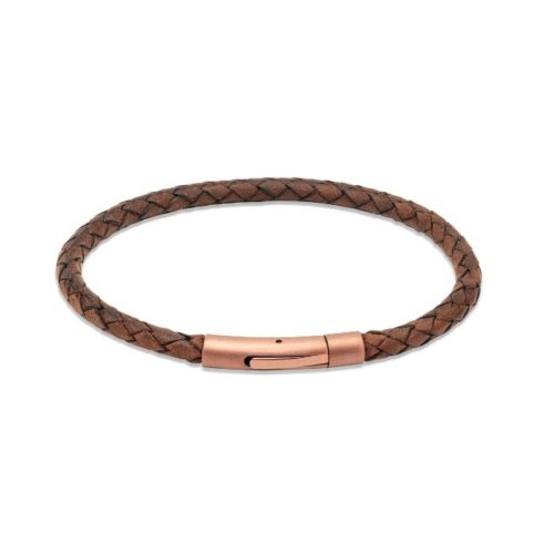 Unique & Co Men’s Leather Bracelet With IP Matte Clasp Dark Brown