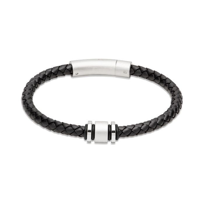 Unique & Co Men’s Leather bracelet with matte polished clasp Black
