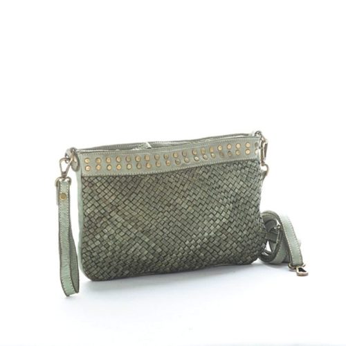 VALERIA Woven Wristlet Bag With Studs Army