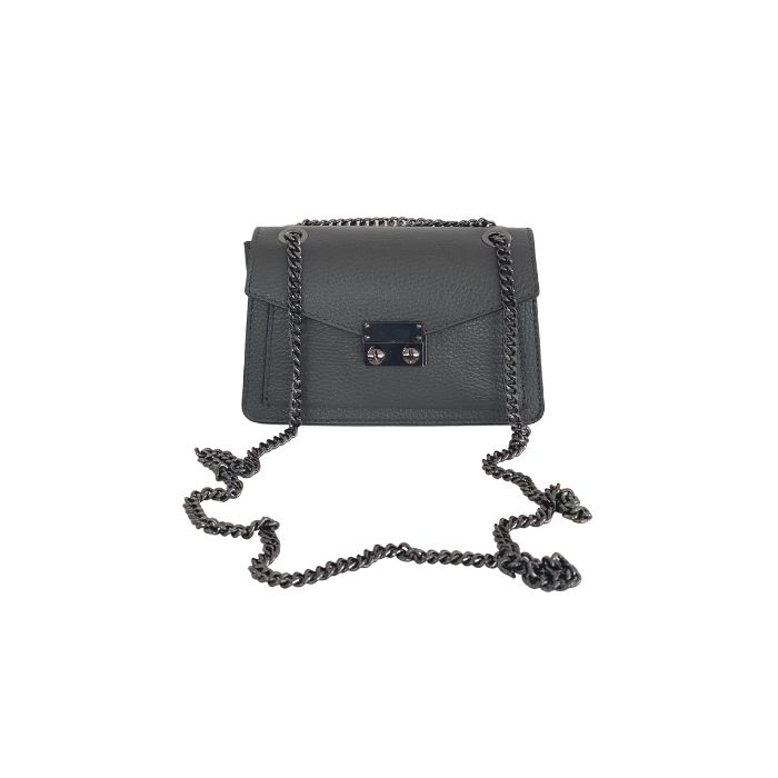 Small Leather Bag with Adjustable Long Chain Grey The Leather Mob