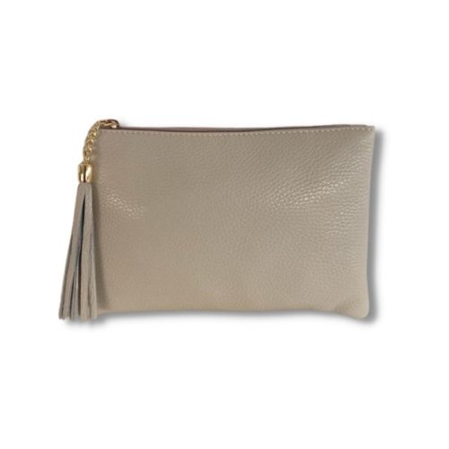 Leather Clutch Bag With Detachable Long Chain Strap  | Beige