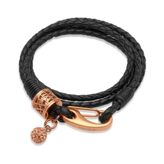 Unique & co Women’s Leather Bracelet with Charm | Black