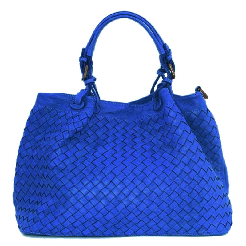 LUCIA Woven Leather Tote Bag | Electric Blue