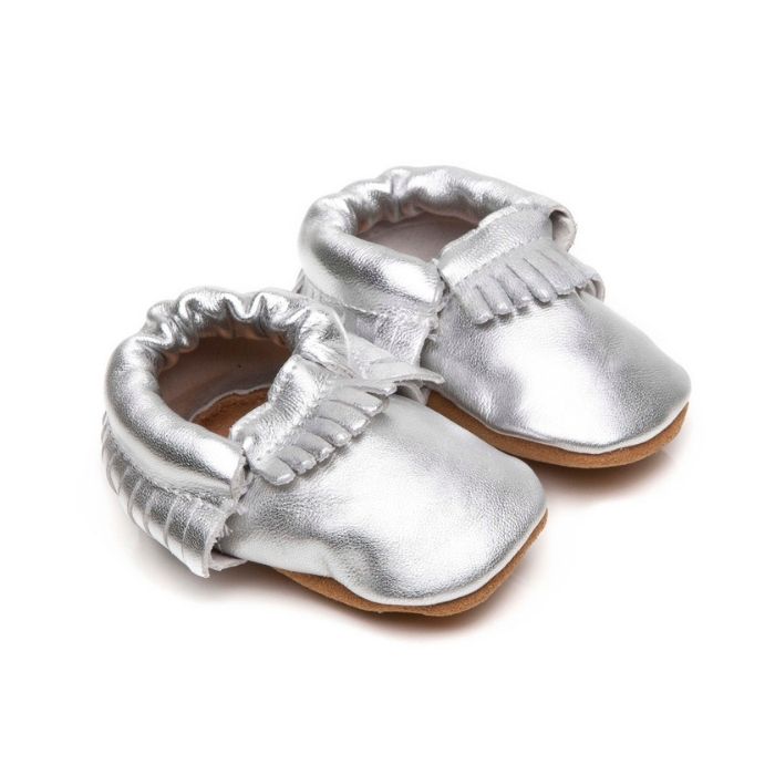 Baby Leather Shoes – Moccasin Silver (0-6 years)