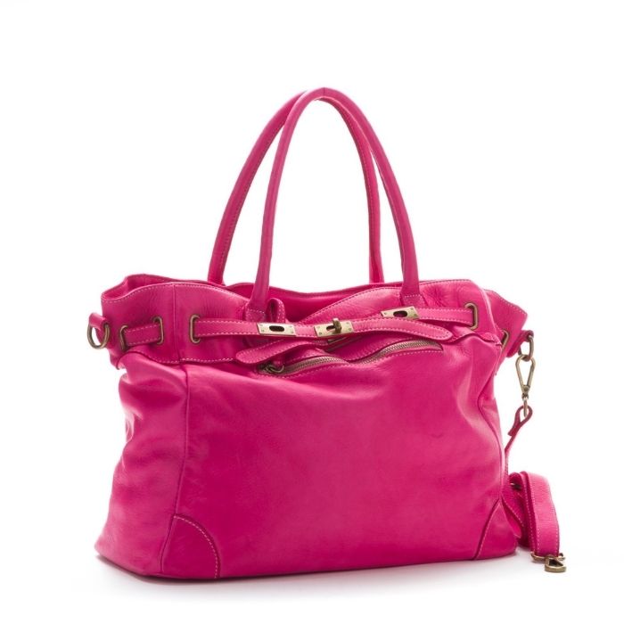 ARIANNA Leather Hand Bag | Fuchsia
