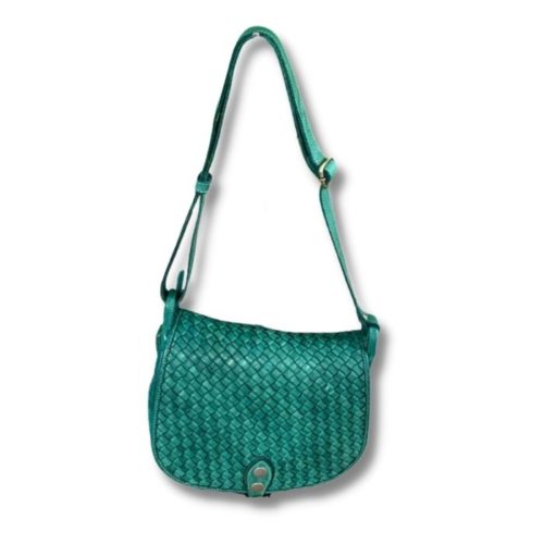 FIRENZE Large Weave Crossbody Bag | Emerald Green