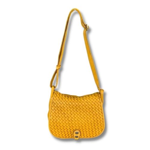 FIRENZE Large Weave Crossbody Bag | Mustard