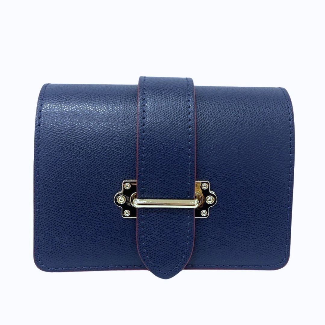 Small Smooth Leather Two Way Clutch | Navy