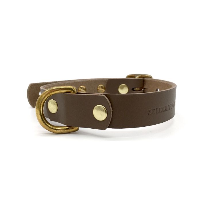 Brigadier Puppy/Small Breed Dog Leather Collar | Greige