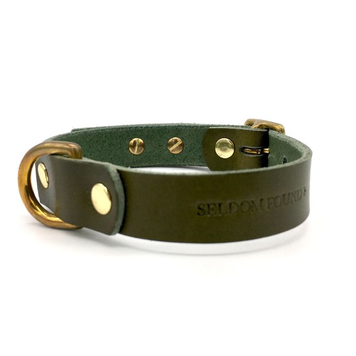 Brigadier Puppy/Small Breed Dog Leather Collar | Olive Green
