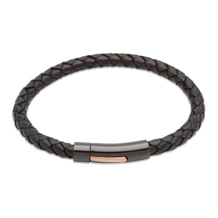 Unique & Co Men’s Leather Bracelet with Gunmetal Clasp | Black