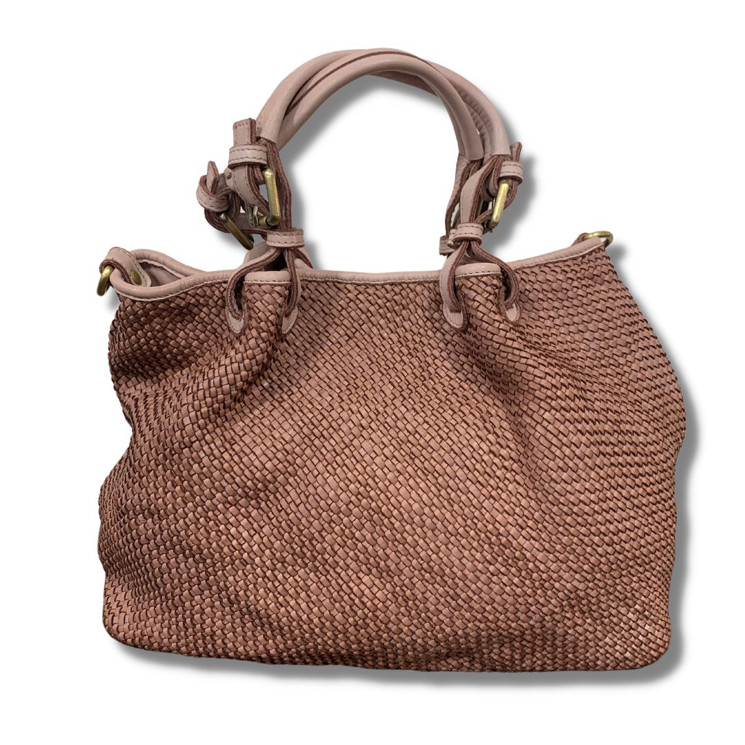 ANITA Woven Leather Tote Bag | Blush