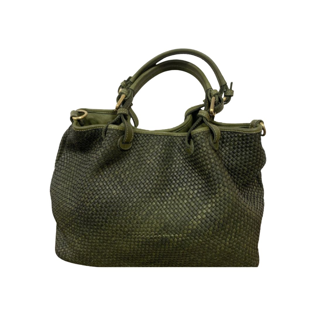 ANITA Woven Leather Tote Bag | Army Green