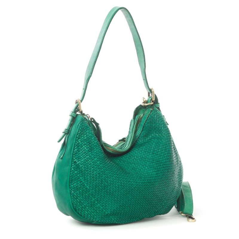 GINGER Woven Leather Shoulder Bag | Emerald Green