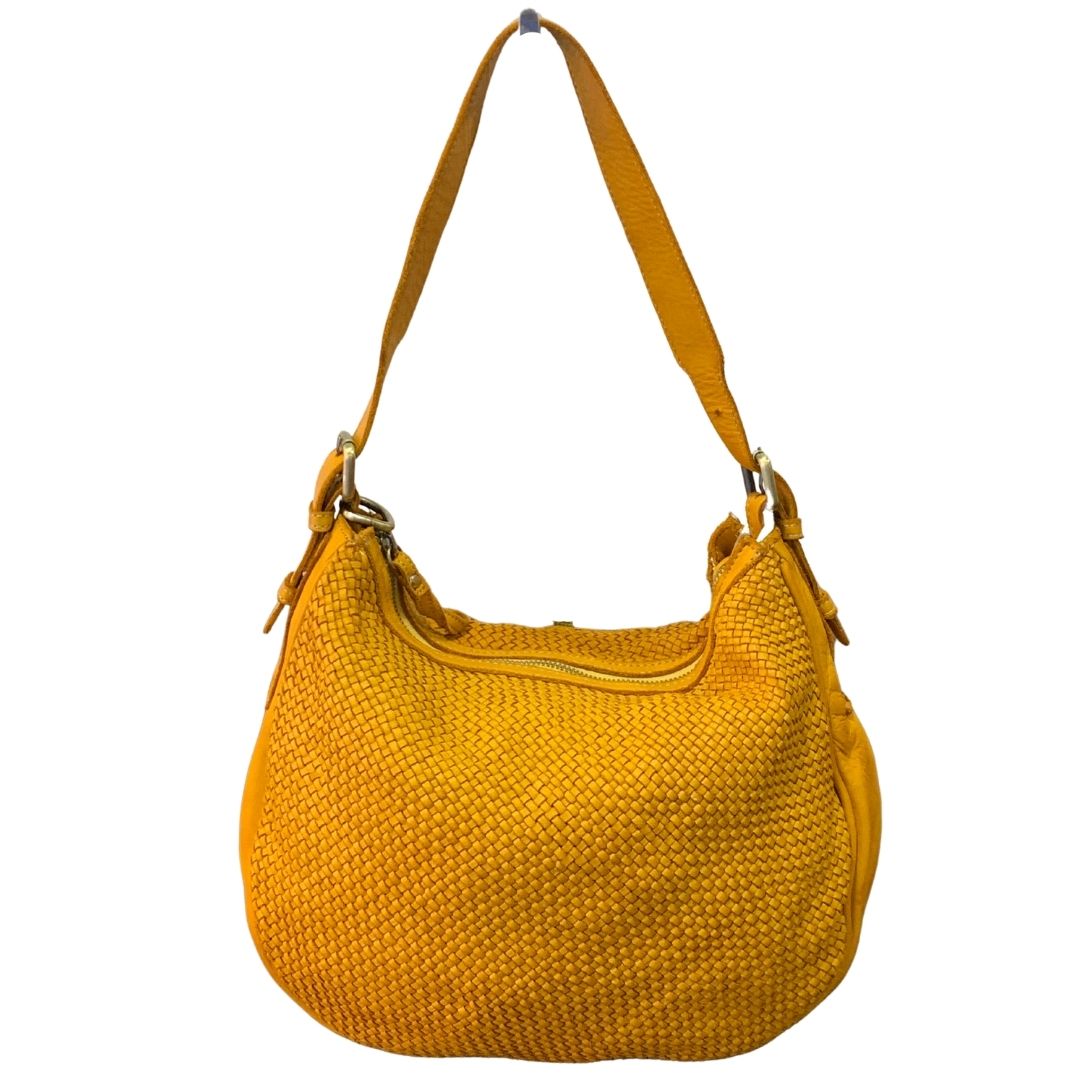 GINGER Woven Leather Shoulder Bag | Mustard