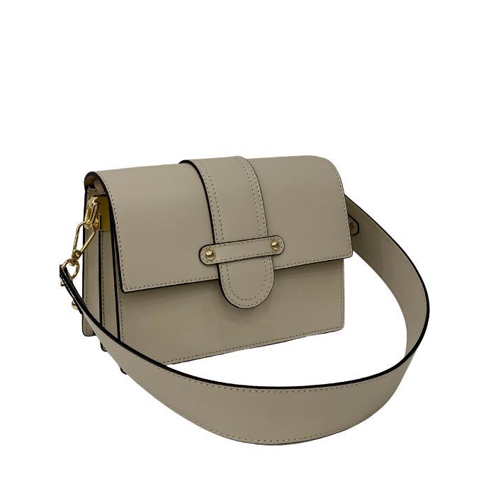 Smooth Leather Handbag with Flap Detail | Beige