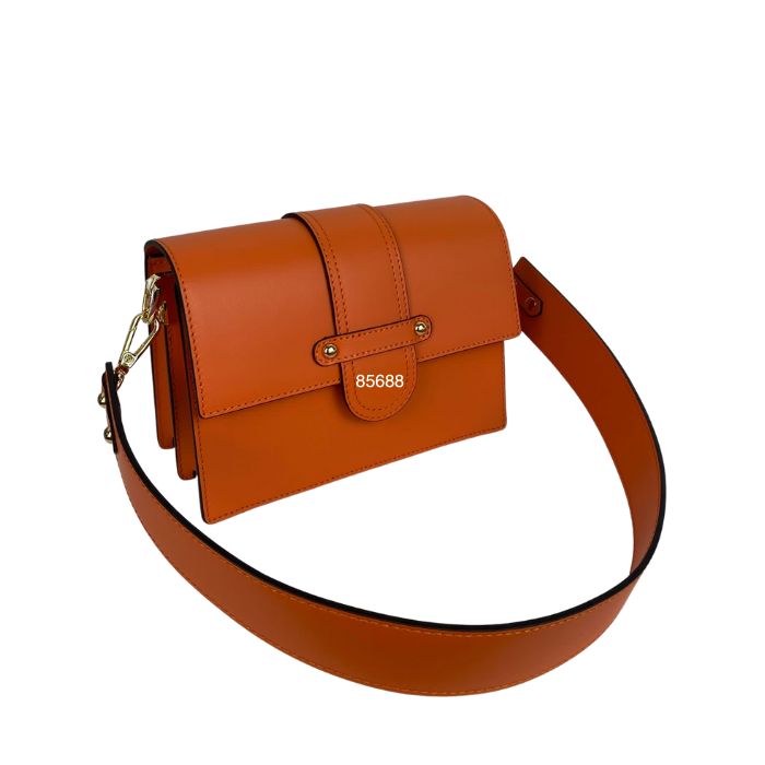 Smooth Leather Handbag with Flap Detail | Terracotta