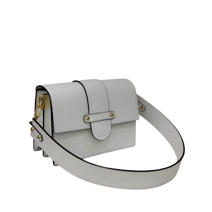 Smooth Leather Handbag with Flap Detail | White