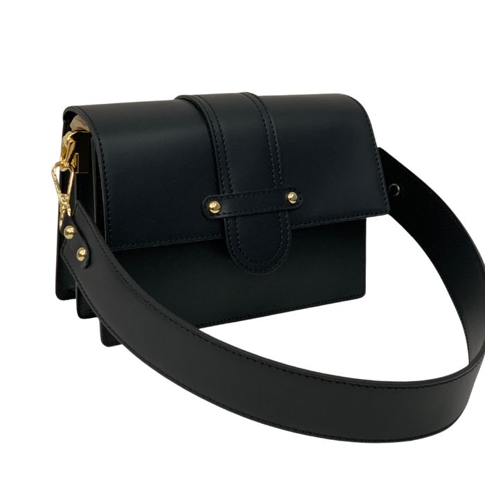 Smooth Leather Handbag with Flap Detail | Black