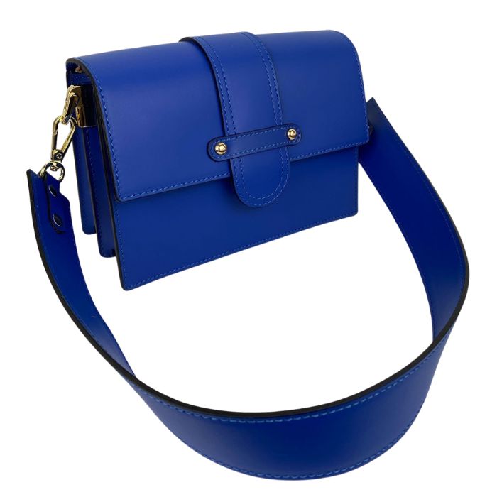Smooth Leather Handbag with Flap Detail | Electric Blue