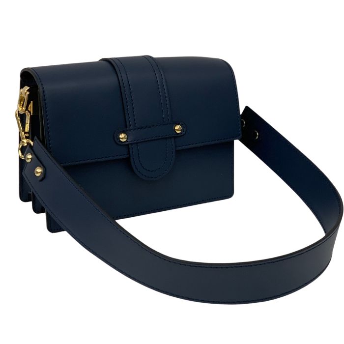 Smooth Leather Handbag with Flap Detail | Navy