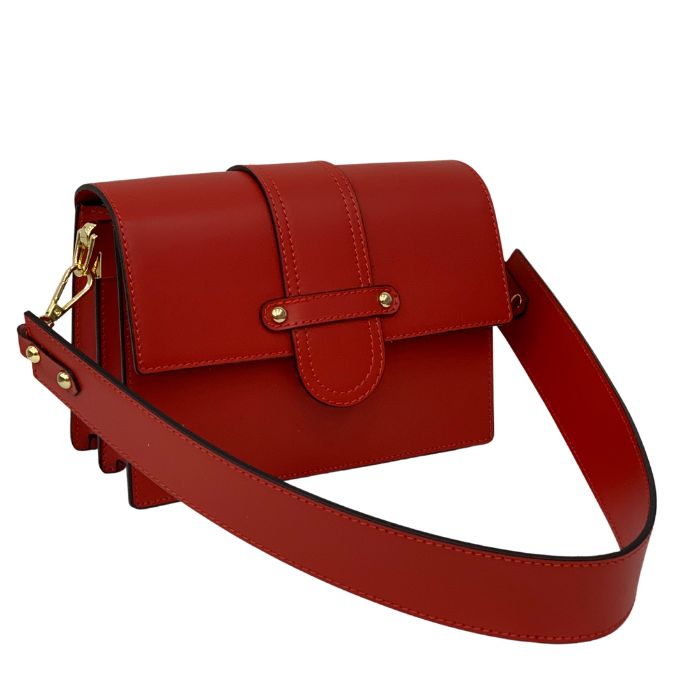 Smooth Leather Handbag with Flap Detail | Red