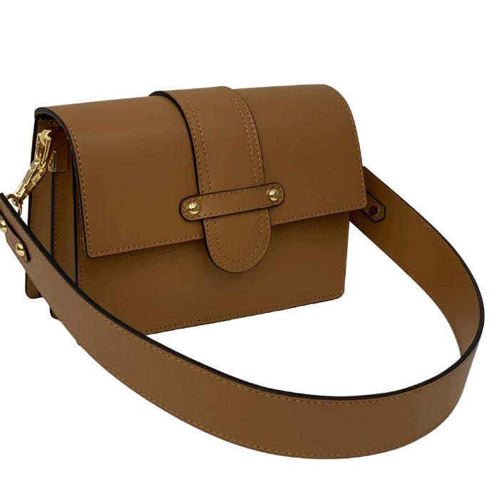 Smooth Leather Handbag with Flap Detail | Tan
