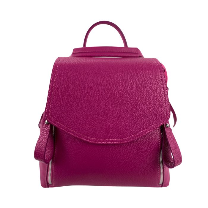 VENEZIA Pebble Leather Backpack with Zip Detail | Fuchsia