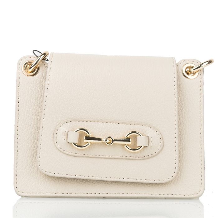 SEATTLE Small Pebble Leather Handbag with Clasp Detail | Beige
