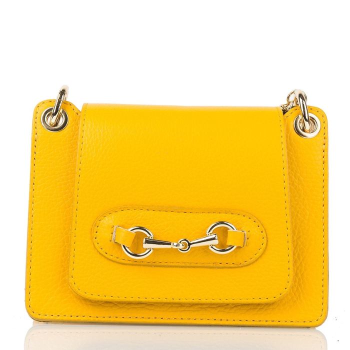 SEATTLE Small Pebble Leather Handbag with Clasp Detail | Yellow