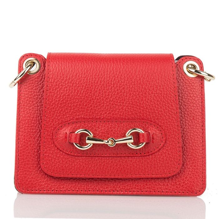 SEATTLE Small Pebble Leather Handbag with Clasp Detail | Red