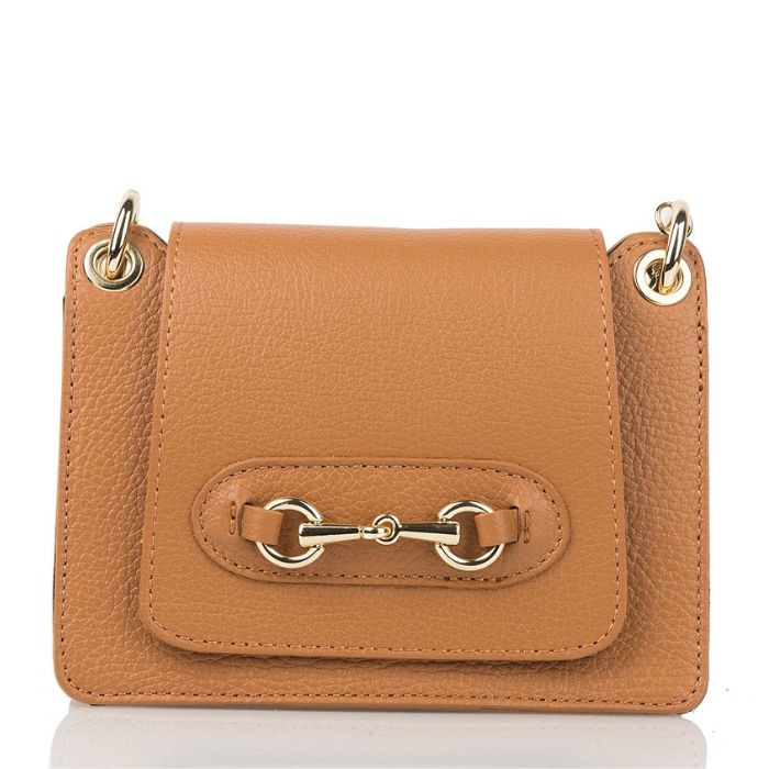 SEATTLE Small Pebble Leather Handbag with Clasp Detail | Tan