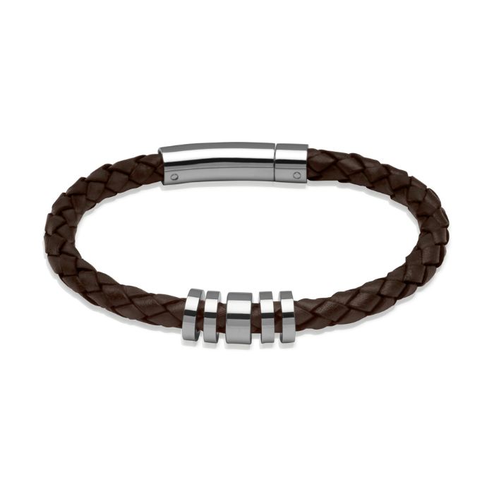 Unique & Co Men’s Leather Bracelet Steel Elements Dark Brown