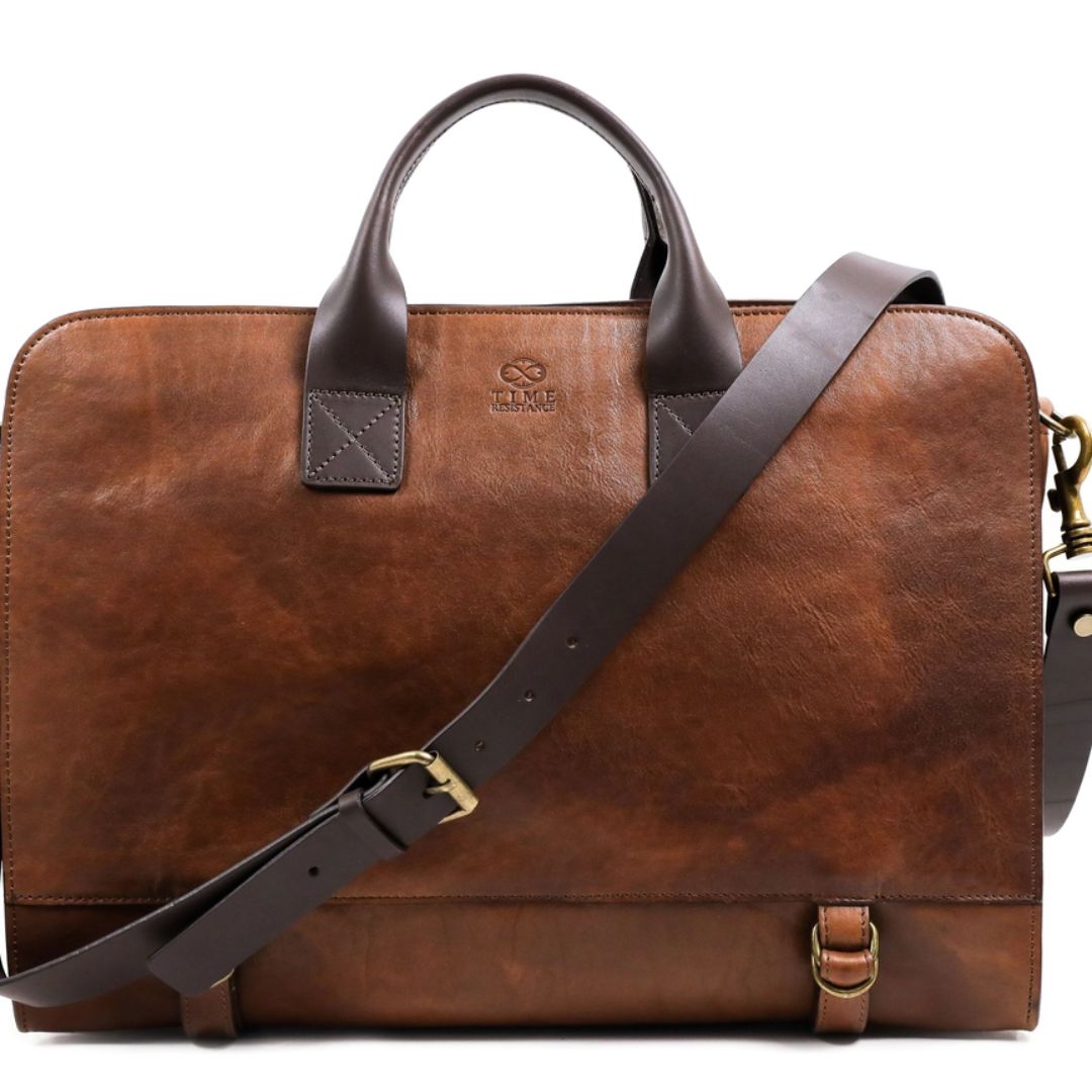 Full-Grain Leather Briefcase – Wide Sargasso Sea | Brown