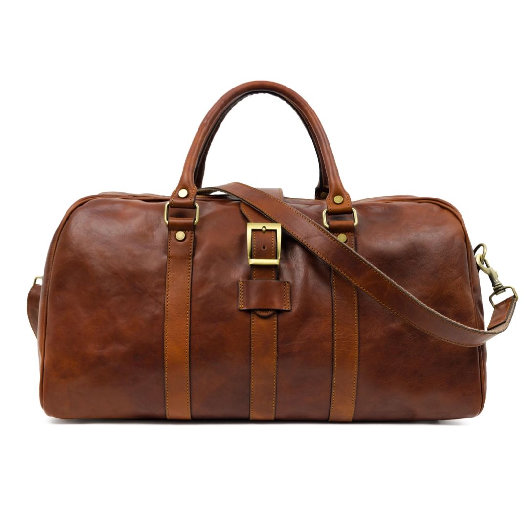Matte Italian Leather Duffle Bag | Cognac
