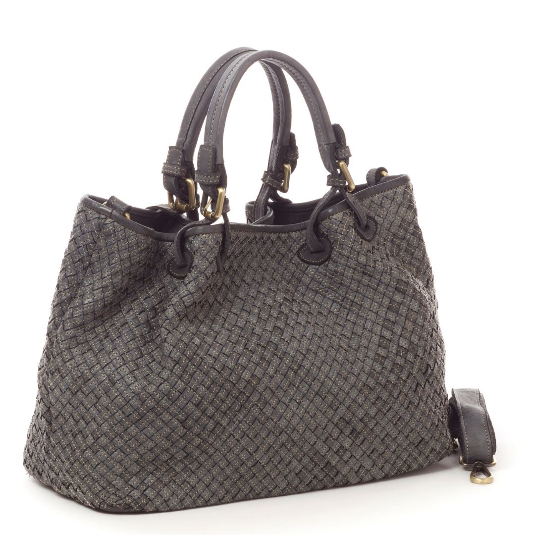 AGNESE Vintage Leather Hand Bag | Grey