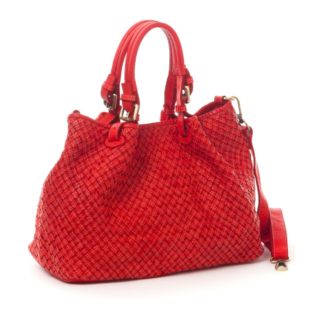 AGNESE Vintage Leather Hand Bag | Red