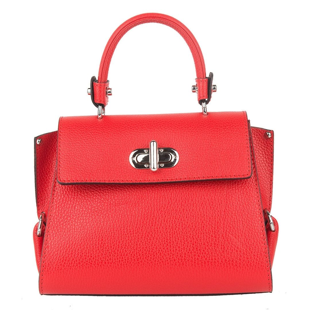 Leather Crossbody Bag with Silver Hardware Details  | RED