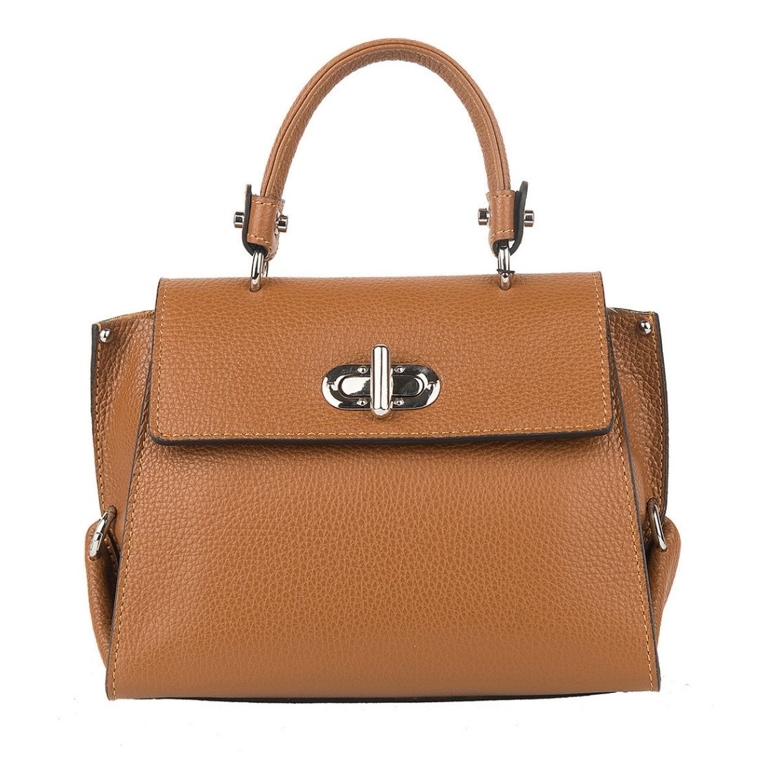 Leather Crossbody Bag with Silver Hardware Details  | TAN