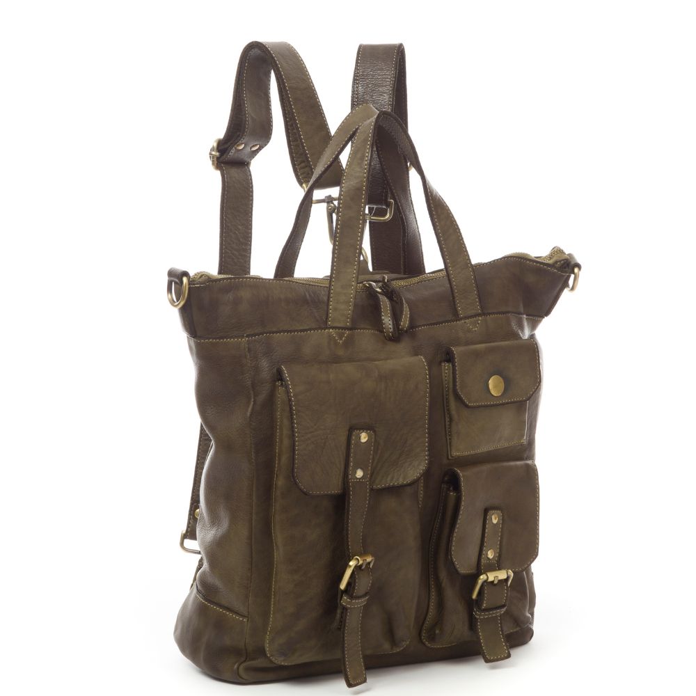 LUCCA Vintage Soft Leather Work Bag | army green