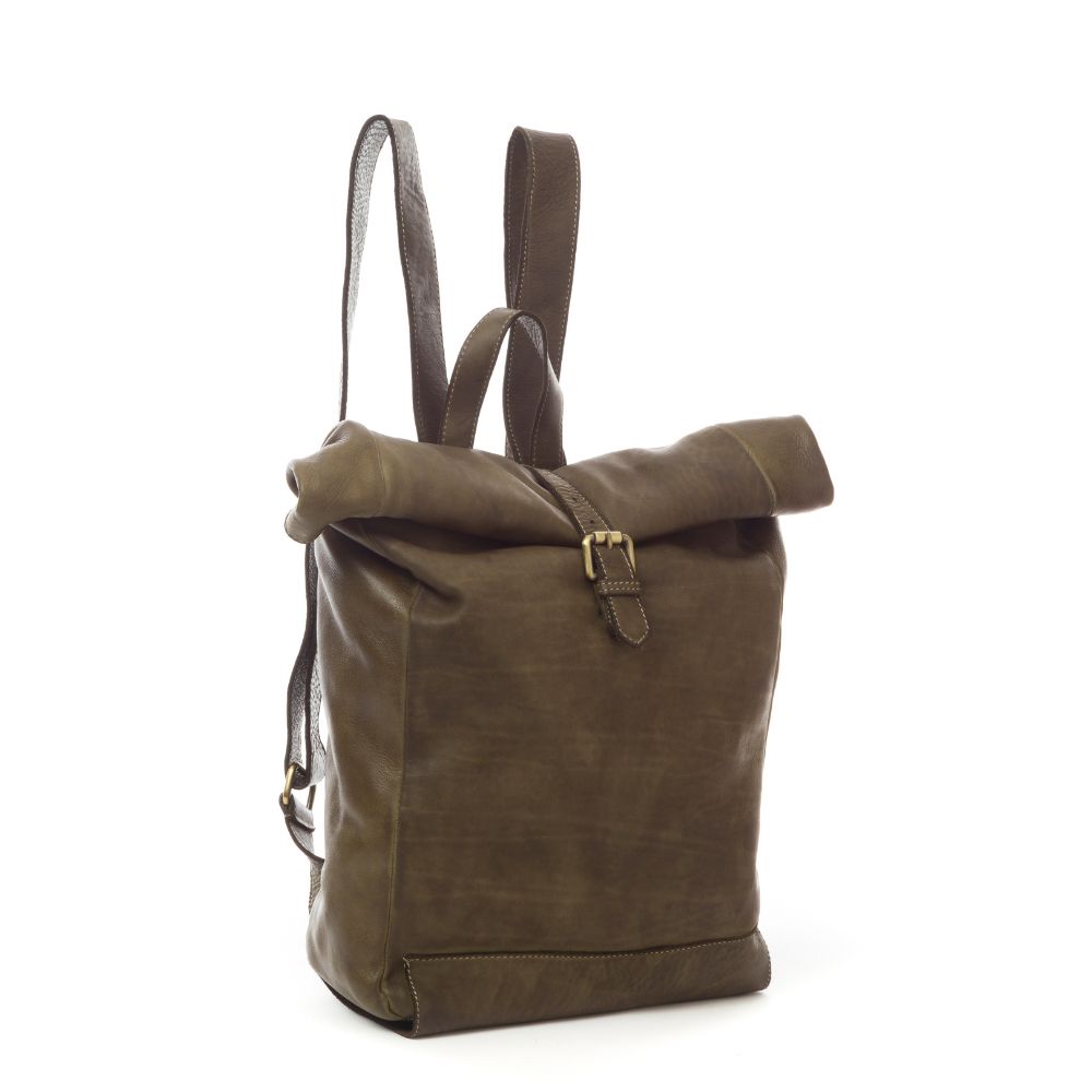MONTI Vintage Leather Roll Top Backpack | army green
