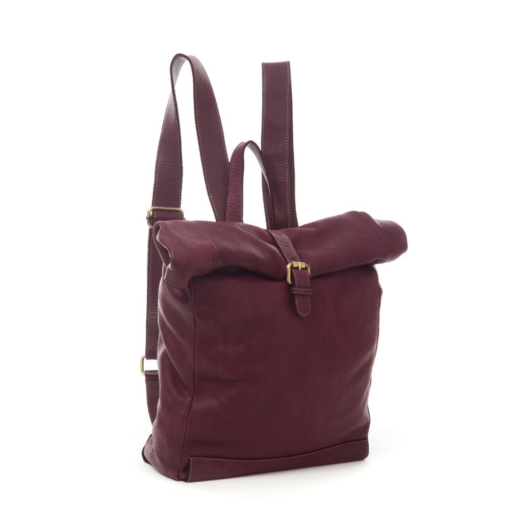 MONTI Vintage Leather Roll Top Backpack | bordeaux